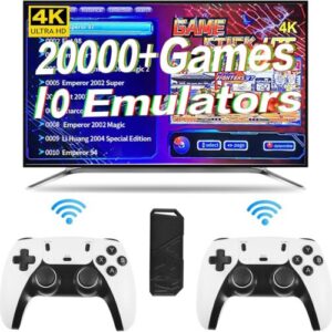 Wireless Retro Game Stick | 20,000+ Built-in Games, 10 Emulators, Plug & Play | 64GB TV Game Stick with Dual 2.4G Wireless Controllers